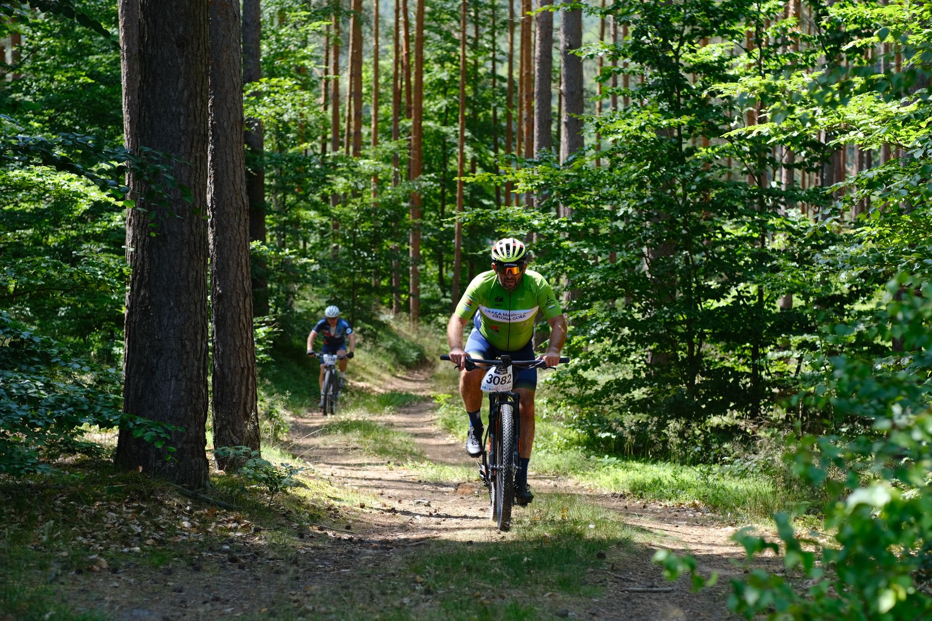 Mountainbikers op een bospad op de Veluwe